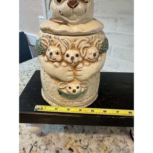 Vintage Rabbit Bunny & Baby Bunnies Cookie Jar Easter Spring Decor Kitchen MCM - Picture 10 of 11